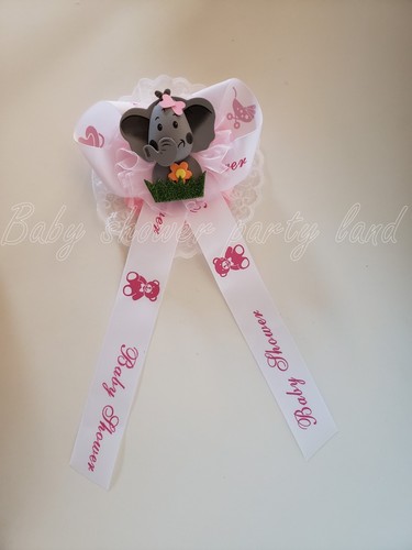 Baby Shower Mom To Be It's a Girl Sash Pink Elephant Safari Ribbon Corsage Noahs - Picture 7 of 8