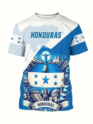 PLAYERA HONDURAS CAMISETA DE CUELLO REDONDO ESTAMPADO 3D DE ALTA