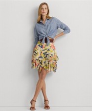 Lauren Ralph Lauren Ruffled Floral Crinkle Georgette Mini Skirt Size 8 NWT