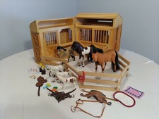 melissa & doug folding wooden horse stable dollhouse with fence