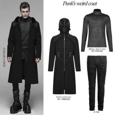 PUNK RAVE Steampunk Weird Hooded Coat Vampire Personality Long Trench Jacket