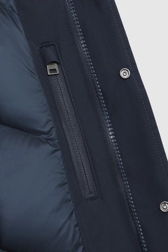 Parka In Pile Woolrich Ramar Con Collo Alto E Rifinitura In Pelliccia Blu Melton - Foto 7 di 16