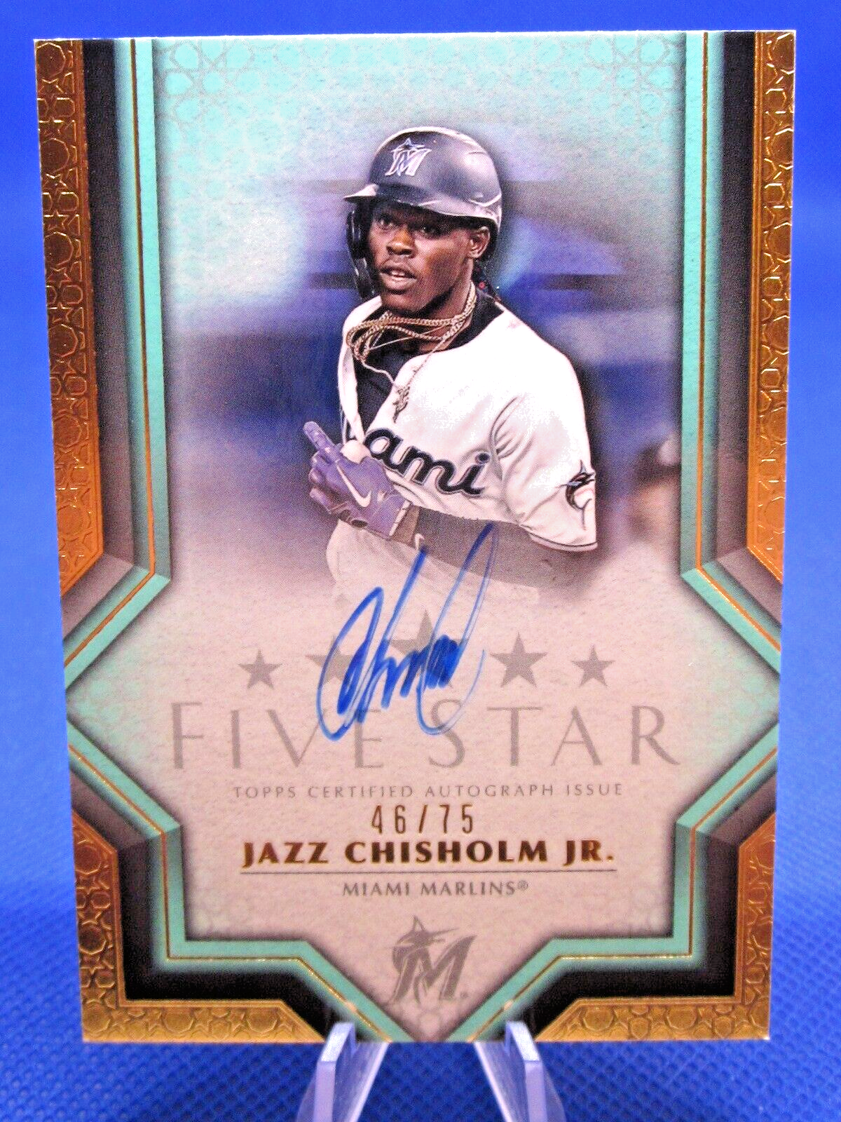 2023 TOPPS FIVE STAR #FSA-JCH JAZZ CHISHOLM AUTOGRAPHED AUTO AQUA 46/75