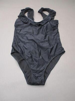 Sugar Coast Size L Womens Black Unlined Wireless Ruffle One Piece Swimsuit 7E