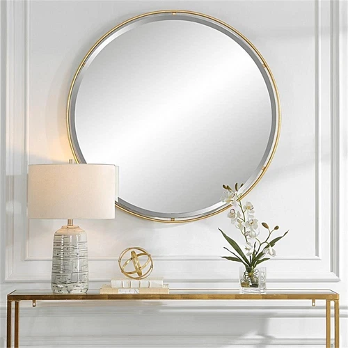 Uttermost Canillo Round Contemporary Iron Metal and MDF Mirror in Gold - Picture 6 of 7