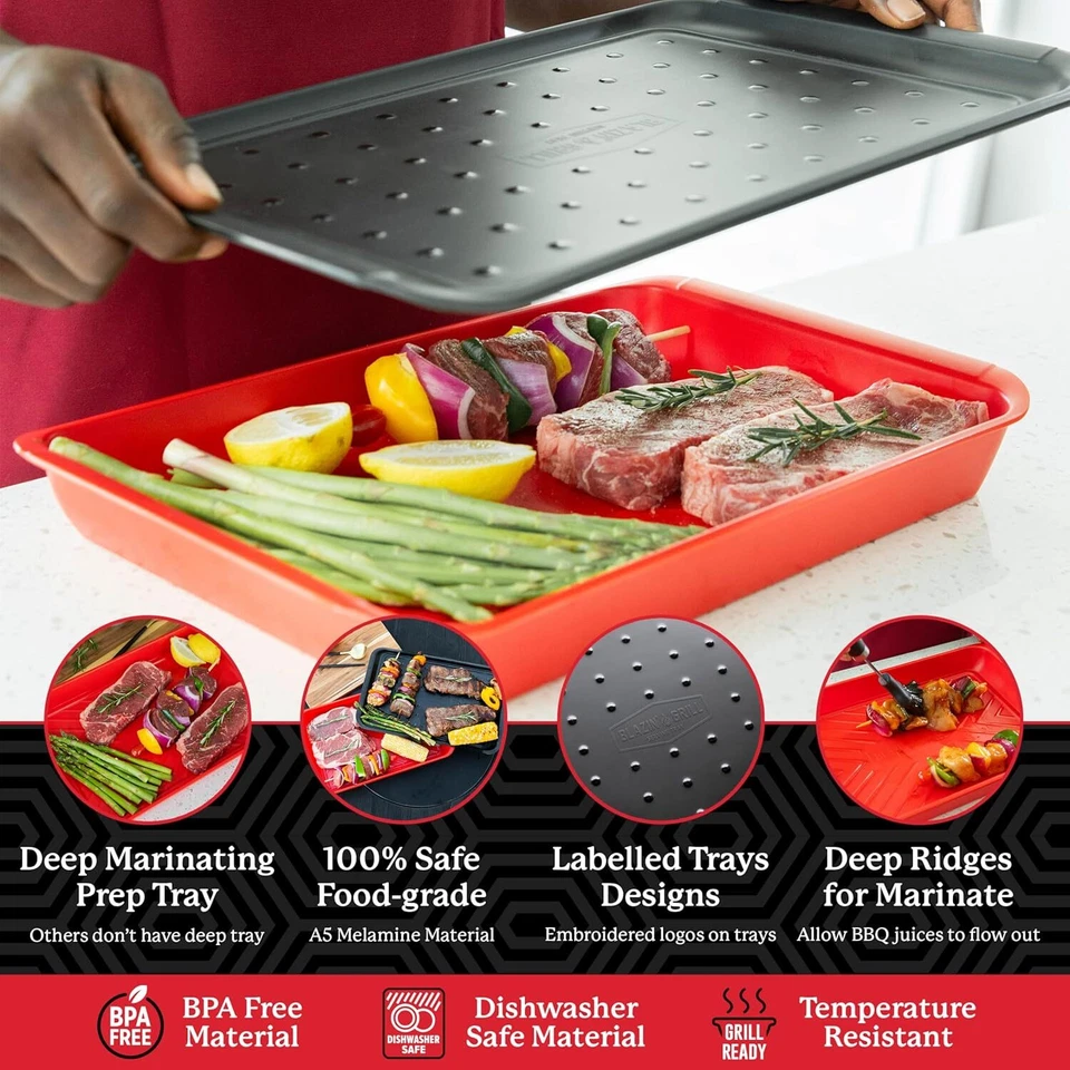 GRILL Prep and Serve Trays | Set of 2 Stackable, Melamine Trays | Serving Tray - Image 3 of 4