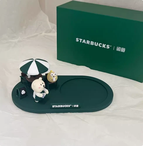 2024 Starbucks Bear Store Coaster Gradient Green Glass Cup With Apron Bear Stick - Picture 6 of 9