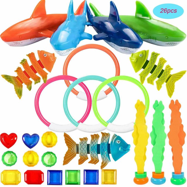 26pcs Summer Fun Underwater Treasure Swimming Pool Ring Fish Shark Dive