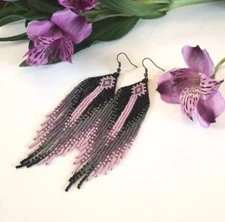 Tribal Earrings Native Large Boho American Seed Beads Handmade Earring