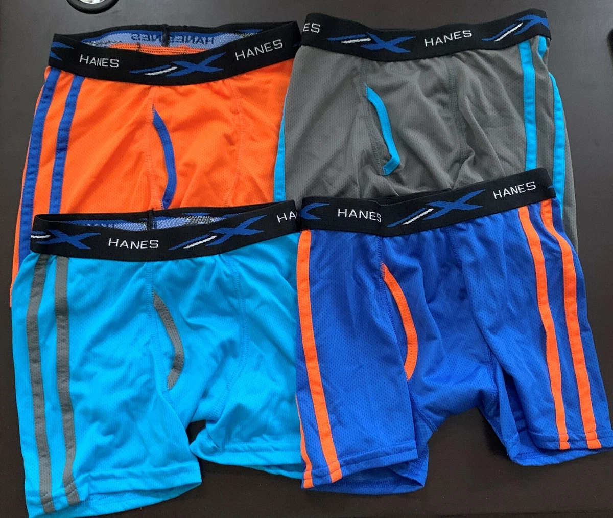 Hanes X-Temp Breathable Mesh Boxer Brief 4-Pack, Orange/blue/gray,Boys'  size M