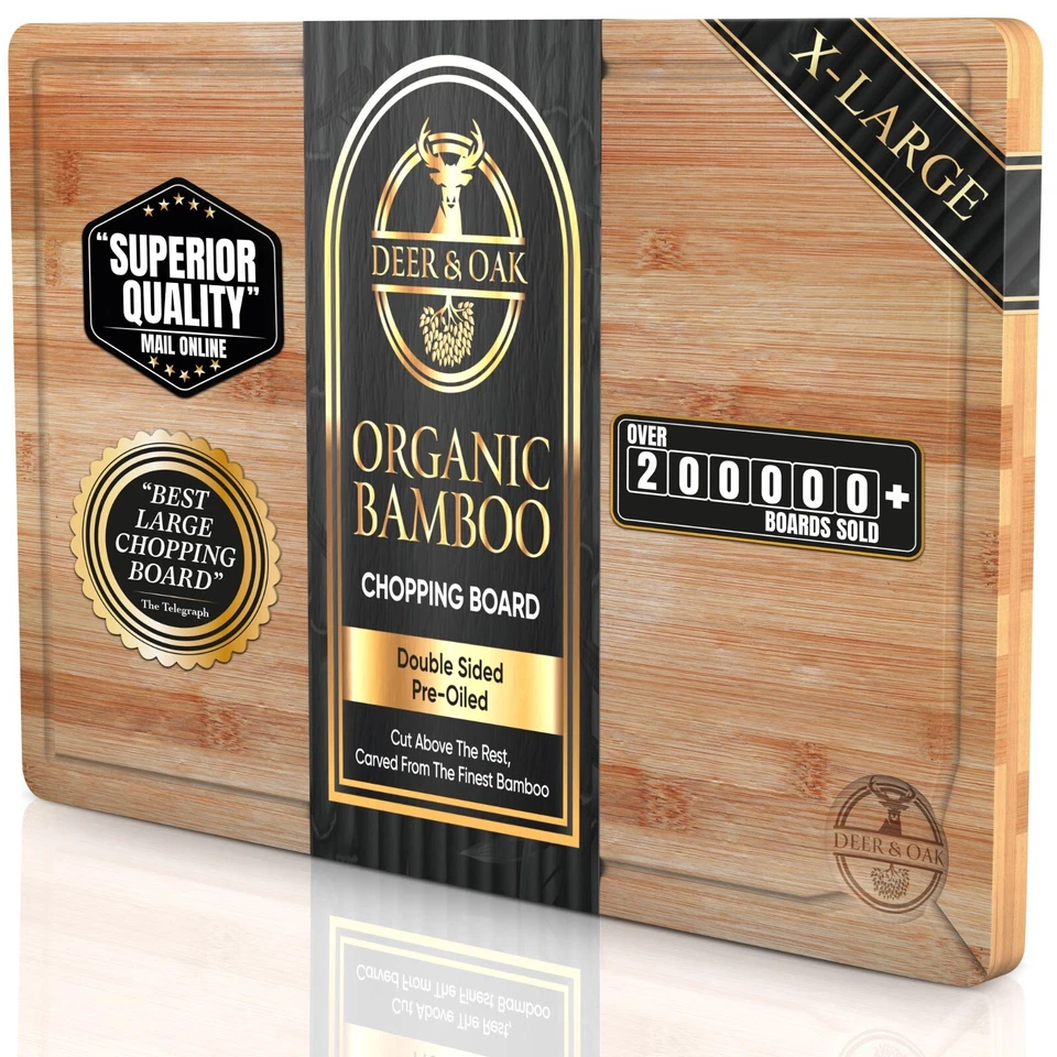 Extra Large Wooden Chopping Board Bamboo Cutting Serving Wood Kitchen Food - Image 2 of 4