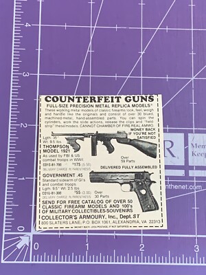 COLLECTOR'S ARMORY ALEXANDRIA VA FEATURING THOMPSON MODEL 1921     1984 PRINT AD