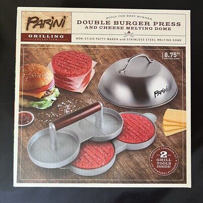 Parini Double Non-Stick Burger Press & Cheese Melting Dome 8.75'' NIB
