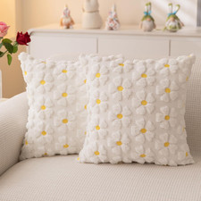 Spring Summer Pillow Covers 18X18 Inch Set of 2 White Flowers Outdoor Farmhouse