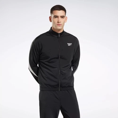 Reebok Mens Regular fit Track Jacket Coat Size M Black Solid MSRP $50 Black image 3
