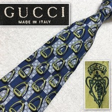 Excellent Condition GUCCI Tie Checkered Pattern Spur Allover 100 Silk Made in It