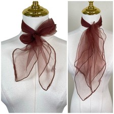 Vintage Sheer Nylon Mesh Neck Scarf Women Brown Burgundy Japan Made Retro Gauze