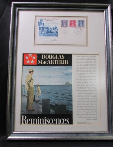 WWII General Douglas MacArthur SIGNED 1948 First Day Cover - Framed 16”x12"