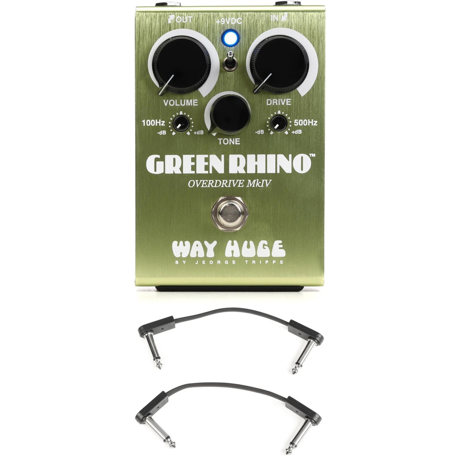 Огромная педаль овердрайва Way Green Rhino MkIV с накладными кабелями EBS