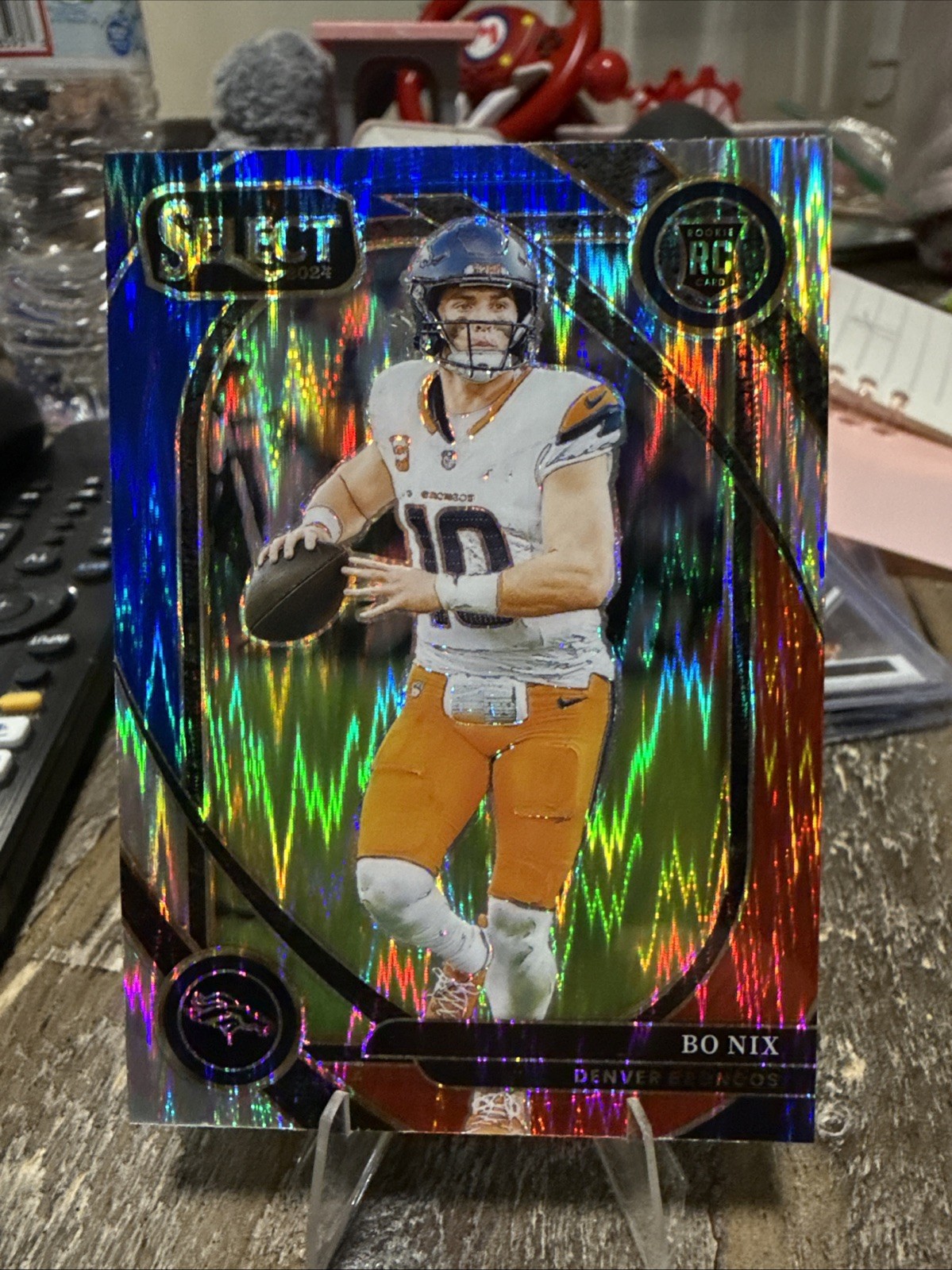 2024 Panini Select - Club Level Bo Nix #221 Red & Blue Shock Prizm (RC)