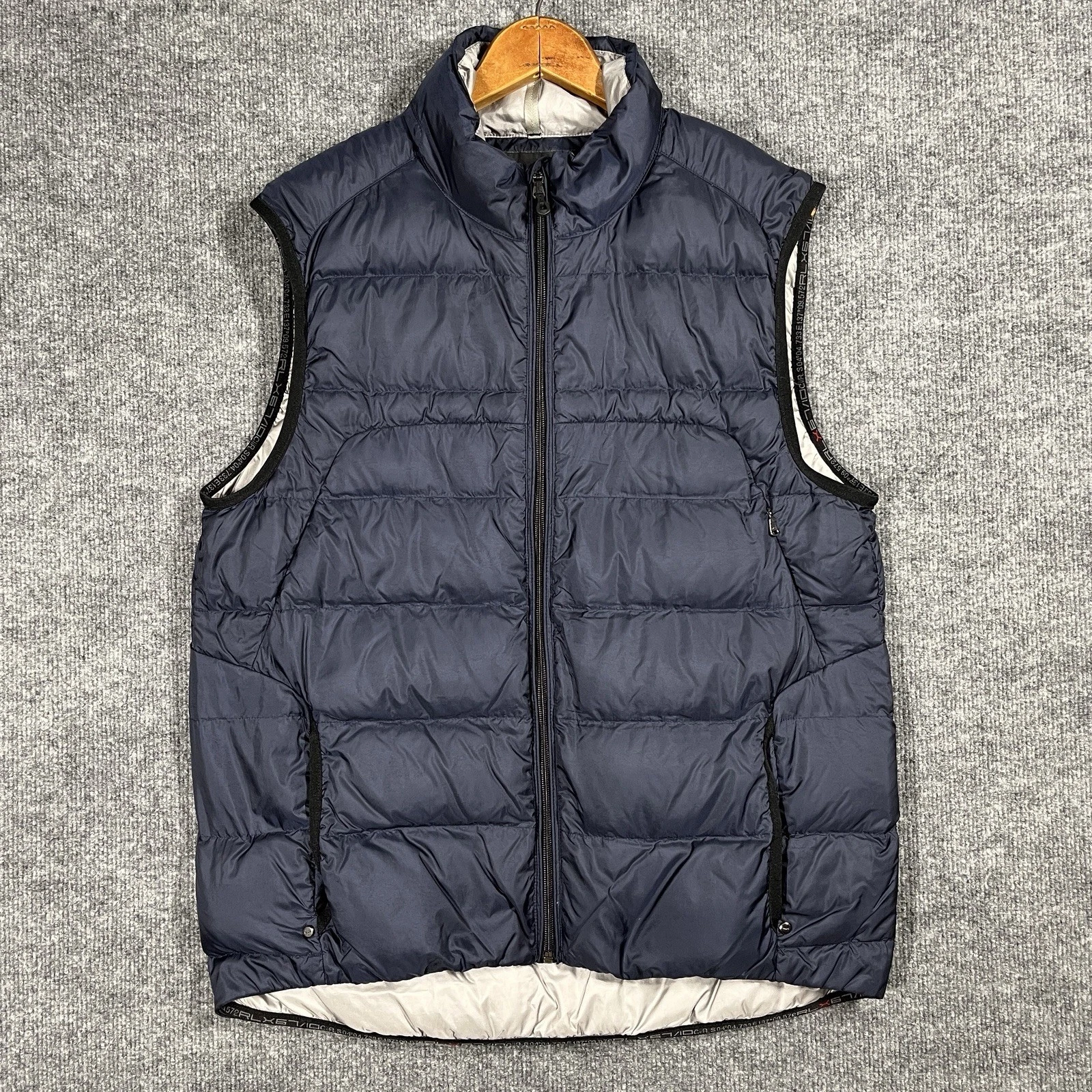 RLX Polo Ralph Lauren Goose Down Nylon Navy Blue Puffer Vest Men's Size L Puffy