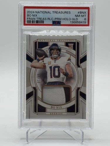 2024 National Treasures Bo Nix Rookie Patch /10 PSA 8 POP 2! Broncos