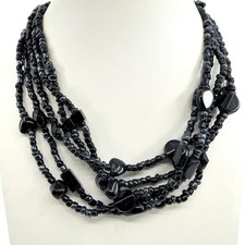 Vintage Black Multi Strand Beaded Necklace Chunky Statement Retro Boho 90s Y2K