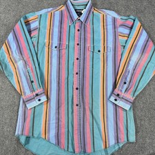 Vintage Wrangler Brushpopper Shirt Men 17/34 Striped USA 90s Western Cowboy Fade