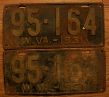 MATCHED PAIR of WEST VIRGINIA LICENSE PLATES - 1931 - 95-157