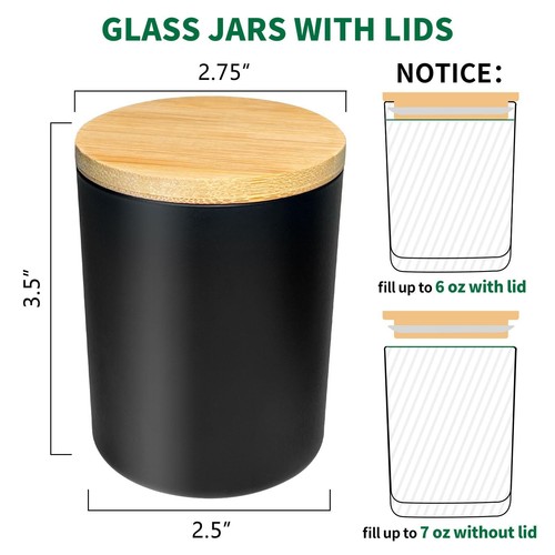 15Pack Candle Glass Jars 7oz Matt Black Empty Candle Jars with Bamboo Lids and - Picture 2 of 7