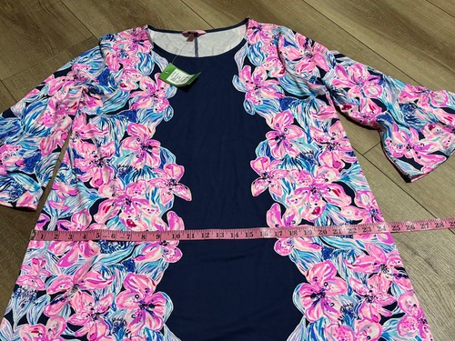 Abito Lilly Pulitzer Ophelia Swing nuovo con etichette taglia XL Hypes & Stripes rosa navy - Foto 13 di 13