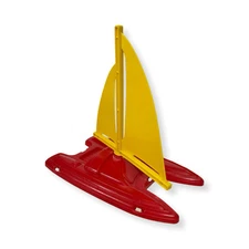 Vintage American Plastic Toys Catamaran Boat Red Yellow Toy 