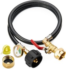 3 Feet Propane Refill Adapter Hose with Gauge and ON/Off Rubber, Black