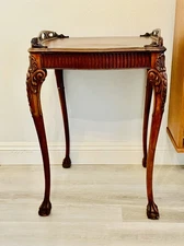 Vintage Mahogany Chippendale Revival Side Table Carved shell knees / Claw Feet 
