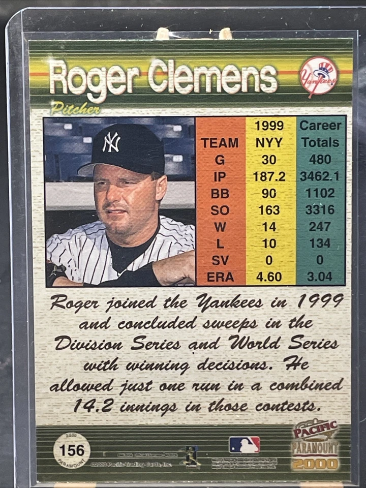 Pacific Paramount 2000 - Roger Clemens #156 holograma verde/99 Foto 4 de 4