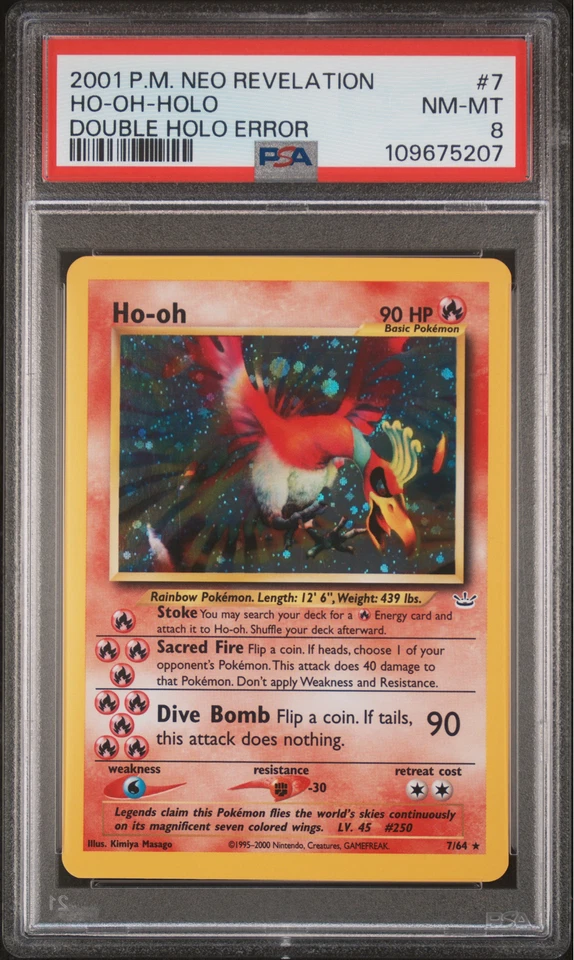 2001 POKEMON Neo Revelation DOUBLE HOLO Error #7 HO-OH-HOLO PSA 8 NM-MT WOTC - Image 2 of 3