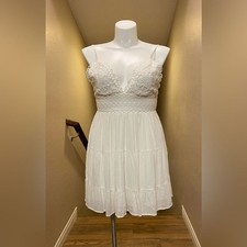 Windsor L Woman’s Ivory White Lined Dress Gauze Lace Trim NWT