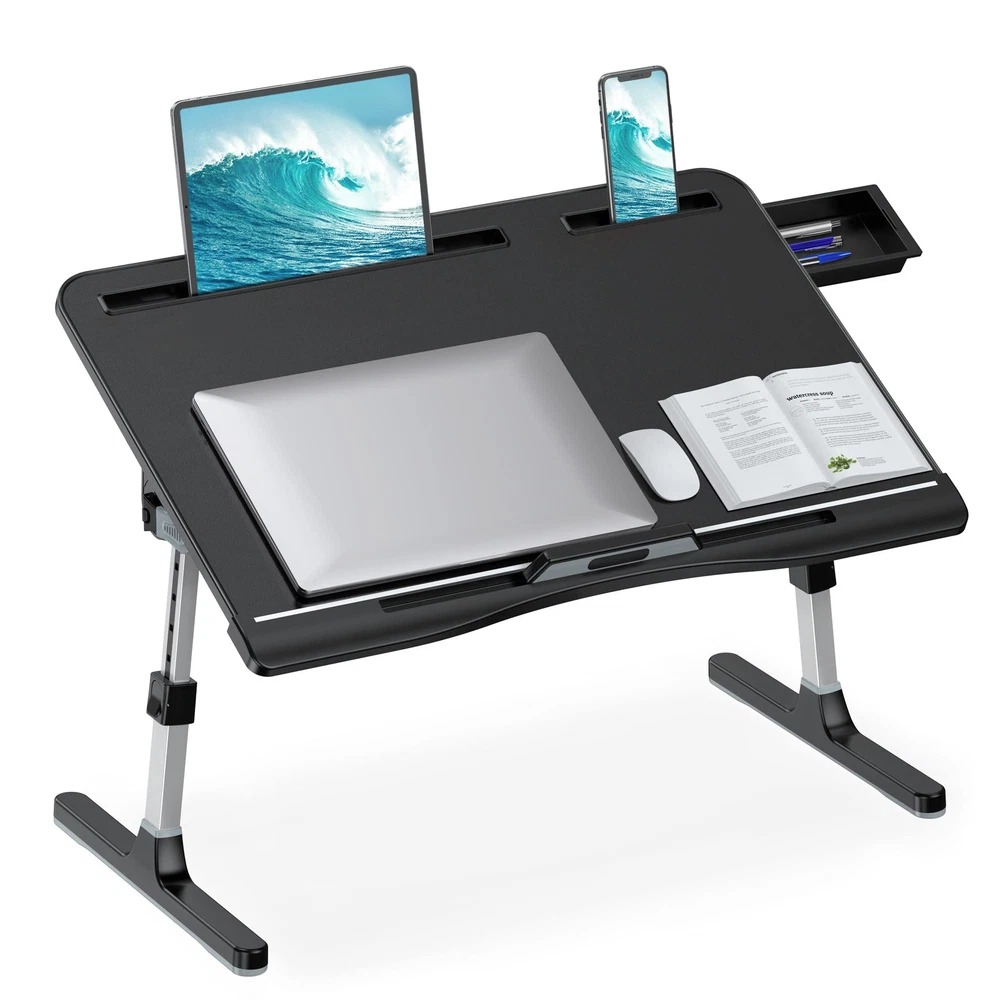 Laptop Stand for Bed, Adjustable Leather Bed Desk with Foldable Legs, X-Large...