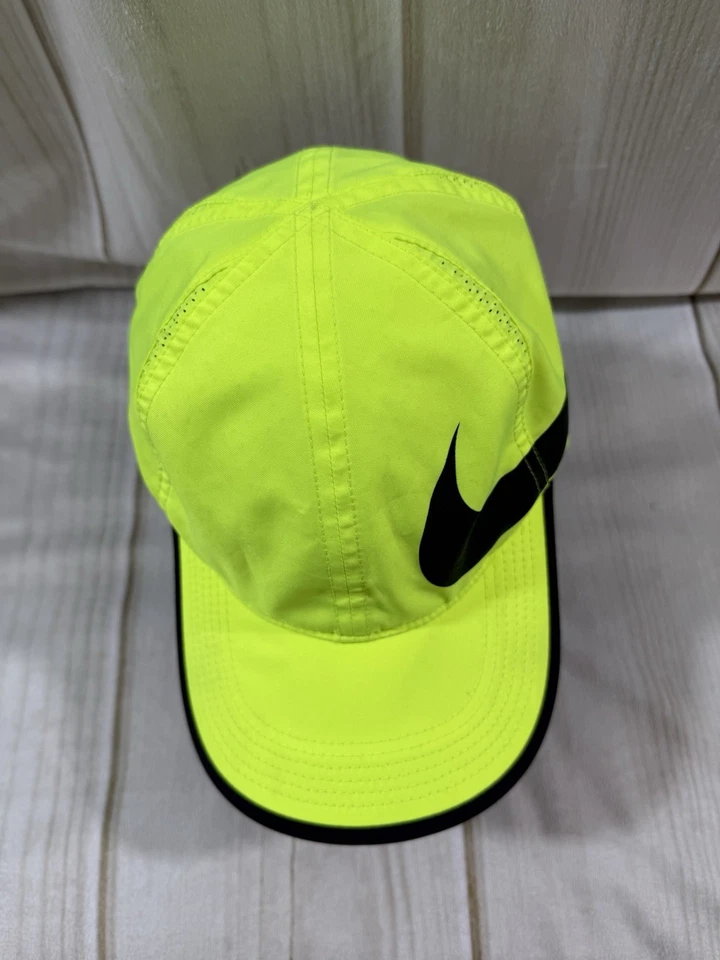 Nike DRI-FIT Featherlight Cap Hat Unisex Adult Neon Yellow Swoosh Graphic adjust - Image 3 of 4