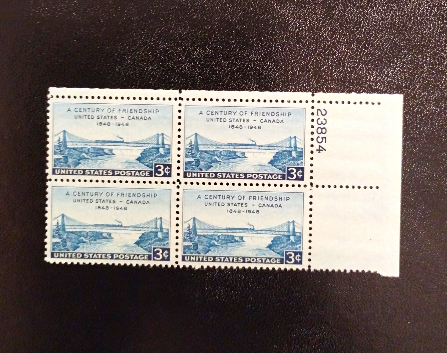 United States US-Canada Friendship 3¢ Blue Plate Block of 4 MNH 1948 #23854