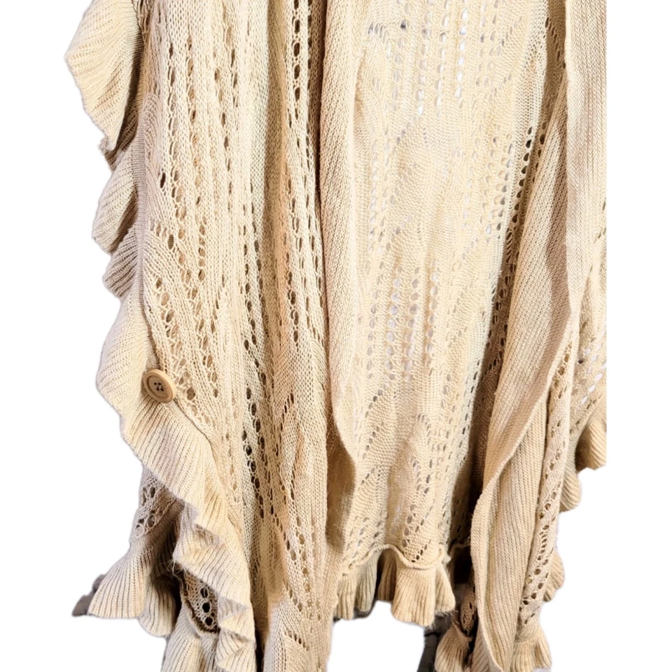 Joseph A Womens Boho Open Cardigan Sweater Tan Size L Ruffle Fairy Whimsical - Image 2 of 4