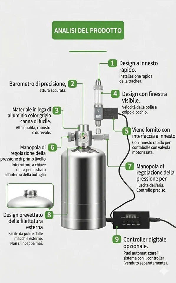 Réacteur De CO2 Avec Électrovanne Aquarium BREVETTÉ F filettage EXTERNE 2 Lt - Photo 1/2