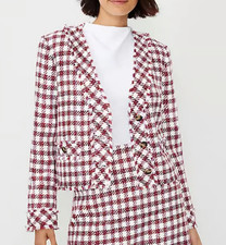 NEW ANN TAYLOR PLAID TWEED CROPPED CARDIGAN JACKET SZ 0