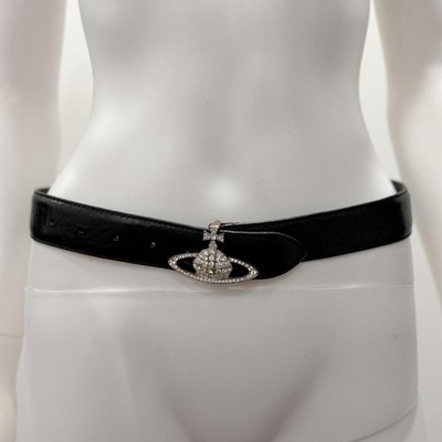 1990s-2000s Vivienne Westwood black leather belt with crystal orb buckle - 30''