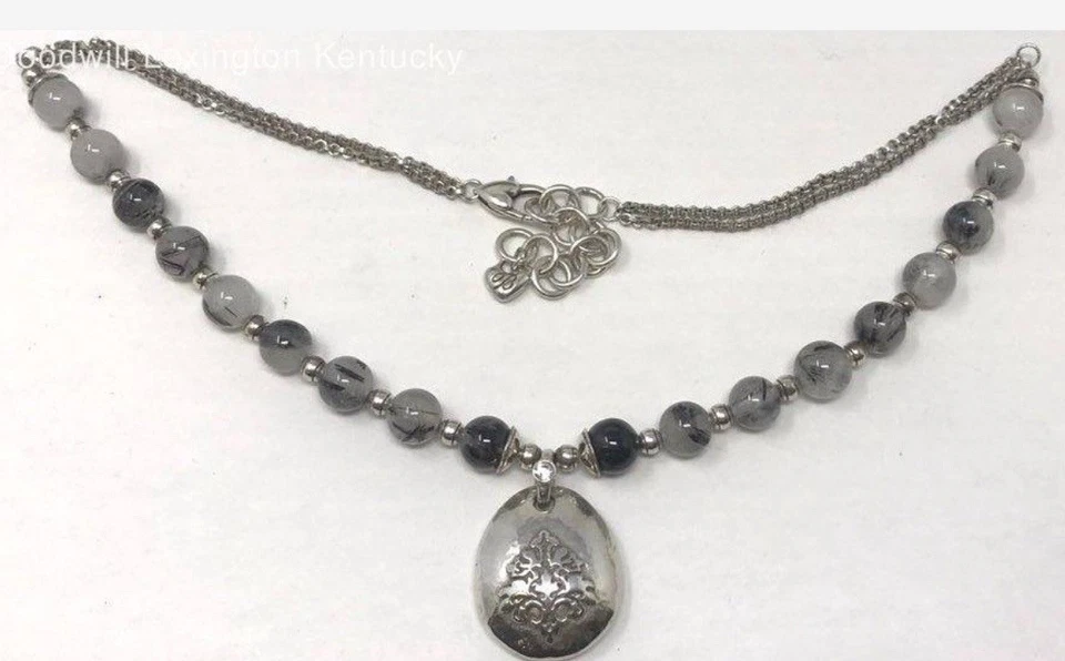 Brighton Pendant Necklace Silver Picasso Jasper beaded 18" Boho - Image 3 of 4