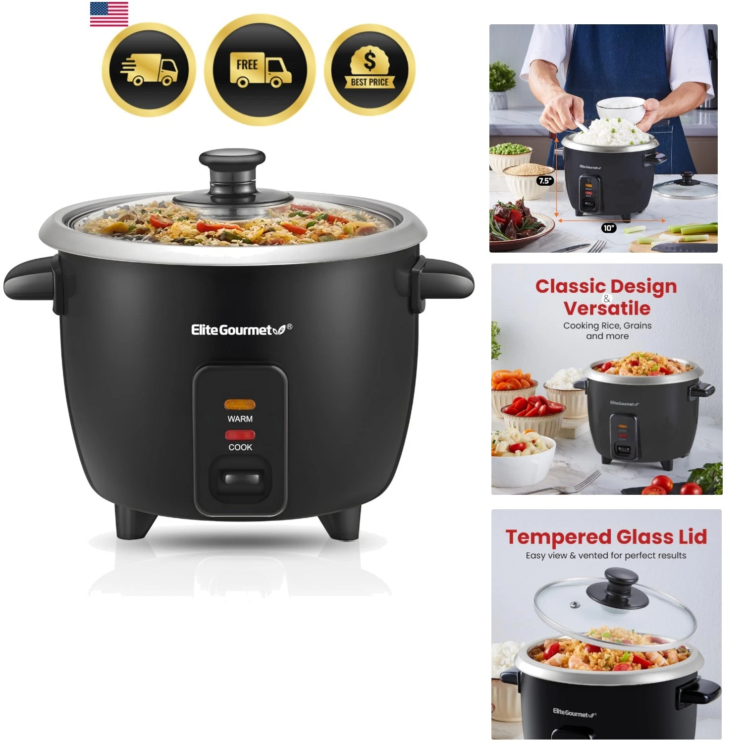 Electric Rice Cooker with Automatic Keep Warm Makes Soups, Stews, Grains, Hot...