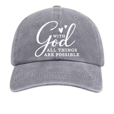  ''With God All Things Possible'' Heart Unisex Washed Baseball Cap,Casual Wear