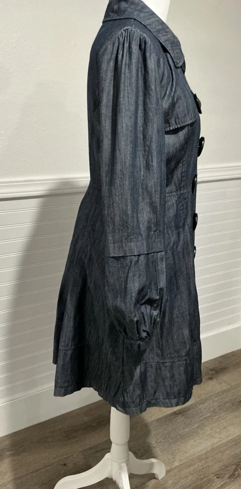 Vestido gabardina de mezclilla XOXO S | Mangas abullonadas Vintage Cottage Witchy Fit-N-Flare Foto 4 de 4