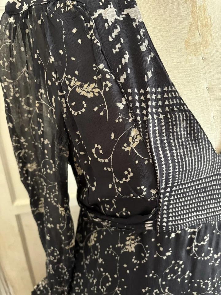 Vestido maxi inverno Kate Boho chiffon preto cinza floral G - Imagem 3 de 4