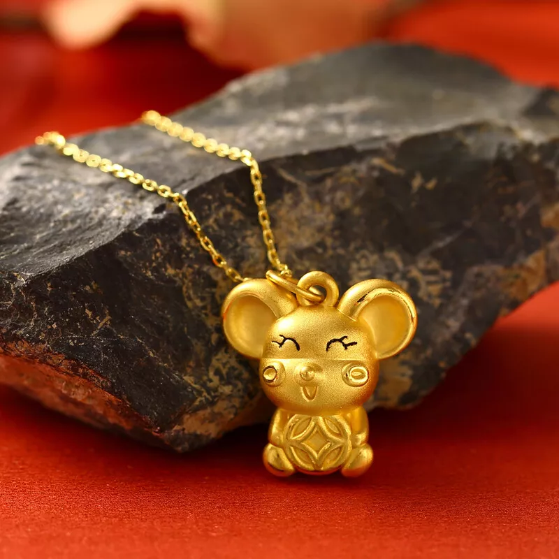 1pcs Pure 999 24K Yellow Gold 3D Men Women Lucky Mouse Pendant 1